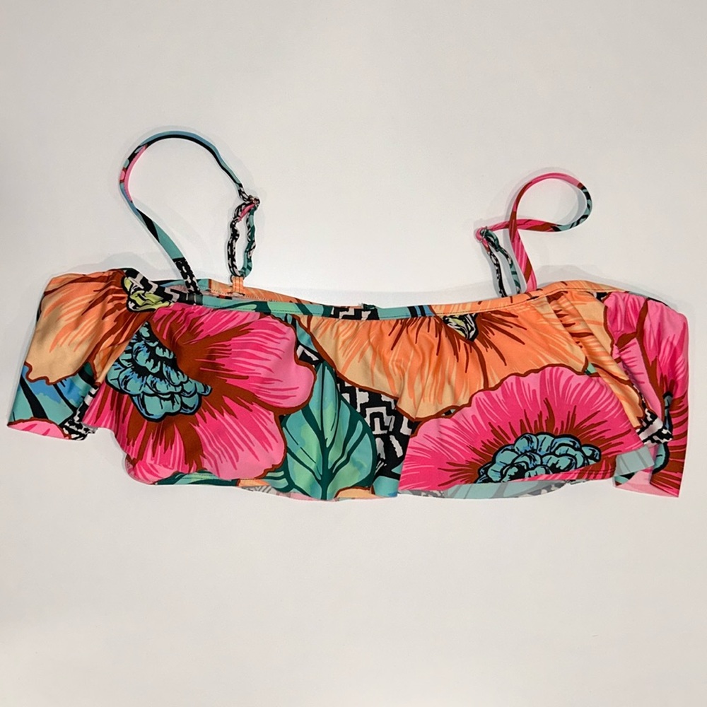Cleanwater tropical pink multicolor off the shoulder swim top for women
